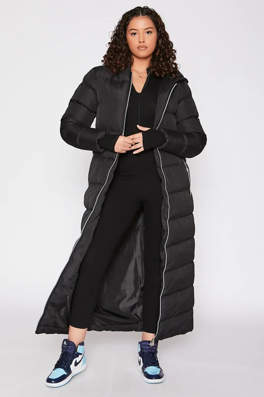 Black Maxi Puffer Hooded Coat 