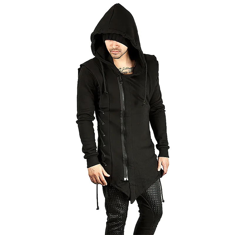 Black Medieval Gothic Coat For Men / Unique Warrior Assassin Male Apparel