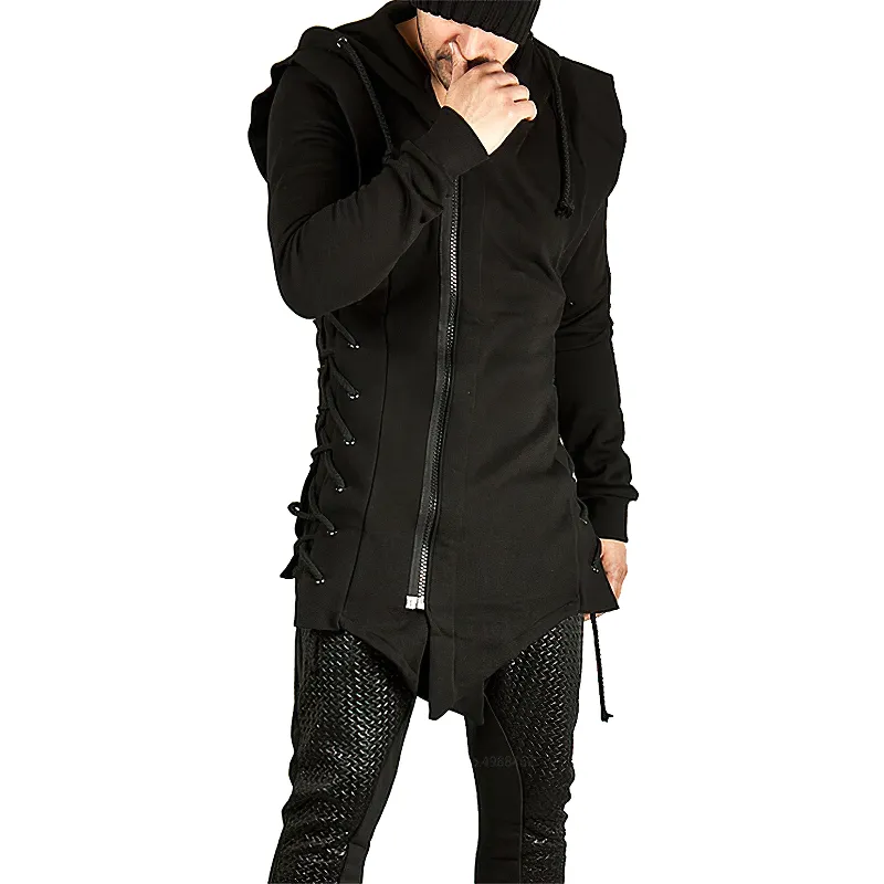 Black Medieval Gothic Coat For Men / Unique Warrior Assassin Male Apparel