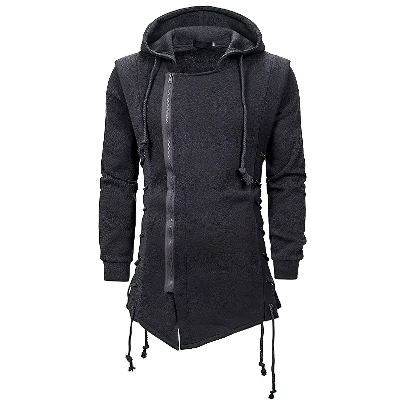 Black Medieval Gothic Coat For Men / Unique Warrior Assassin Male Apparel