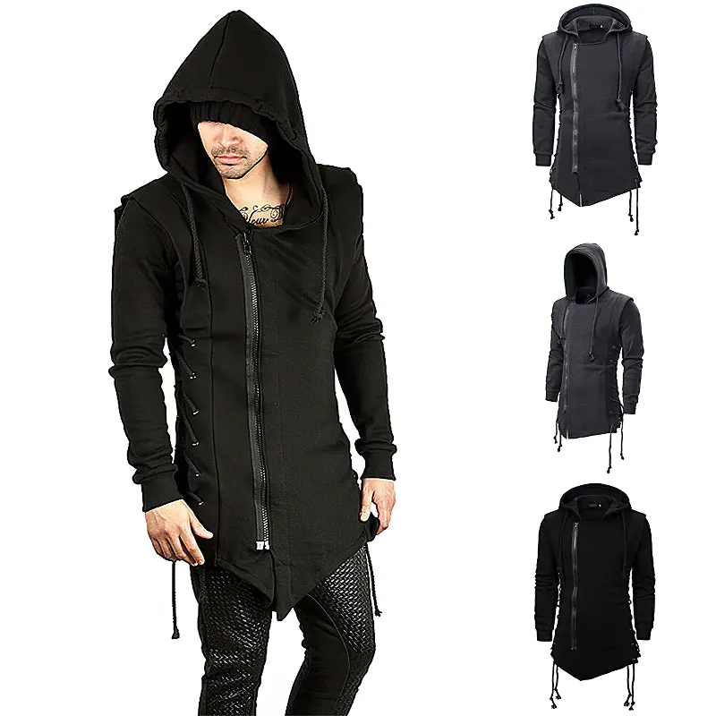 Black Medieval Gothic Coat For Men / Unique Warrior Assassin Male Apparel