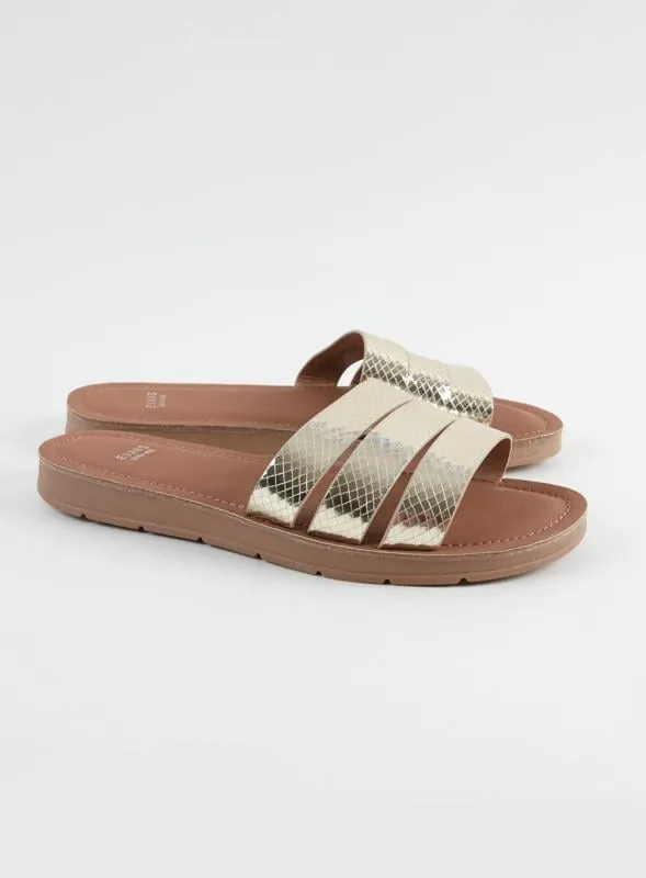 Evans WIDE FIT Gold Metallic Strap Sandals