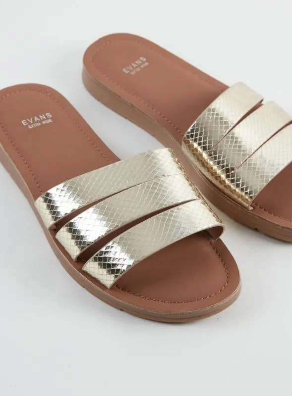 Evans WIDE FIT Gold Metallic Strap Sandals