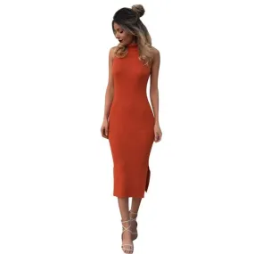 Fashion    Women Sweater Dresses Slim Turtleneck Sexy Bodycon Orange Robe Long Maxi Knitted Dress Ladies #1130 GS