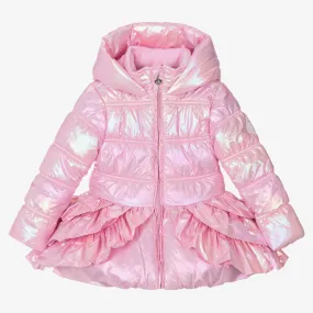 Girls Pink Iridescent Puffer Coat 