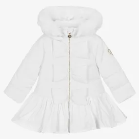 Girls White Hooded Puffer Coat