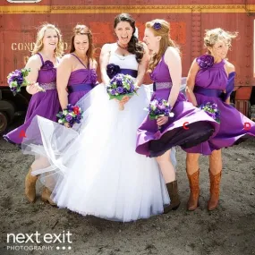 Purple Pastel Short Country Style Rustic Bridesmaid Dresses with Boots