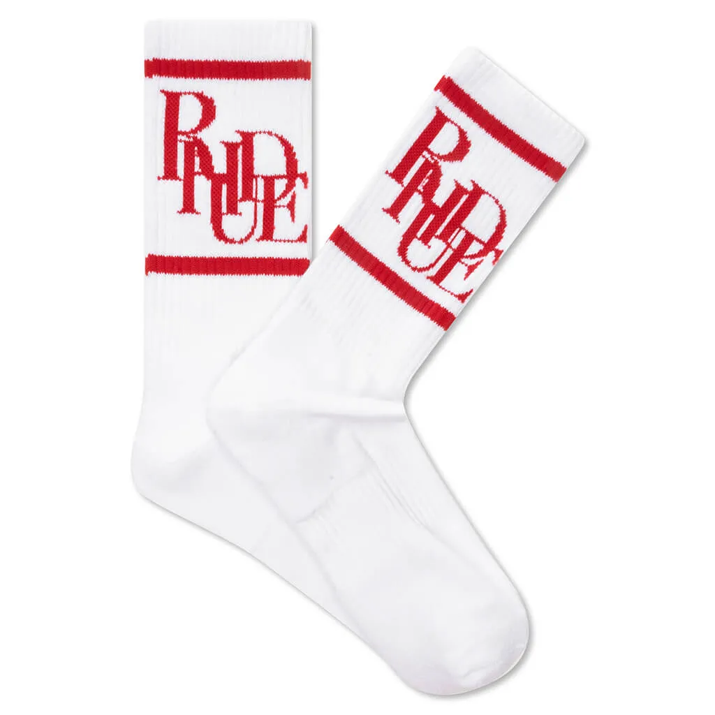 Scramble Logo Sock - White/Red