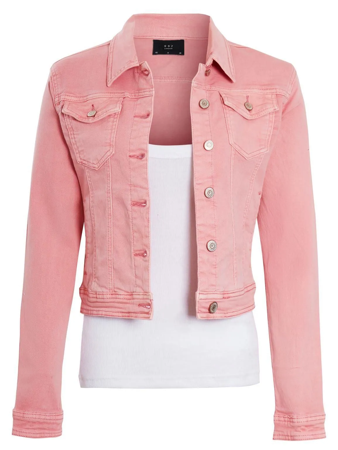 Womens Stretch Denim Jacket Denim Pink & Grey, UK Sizes 6 to 14